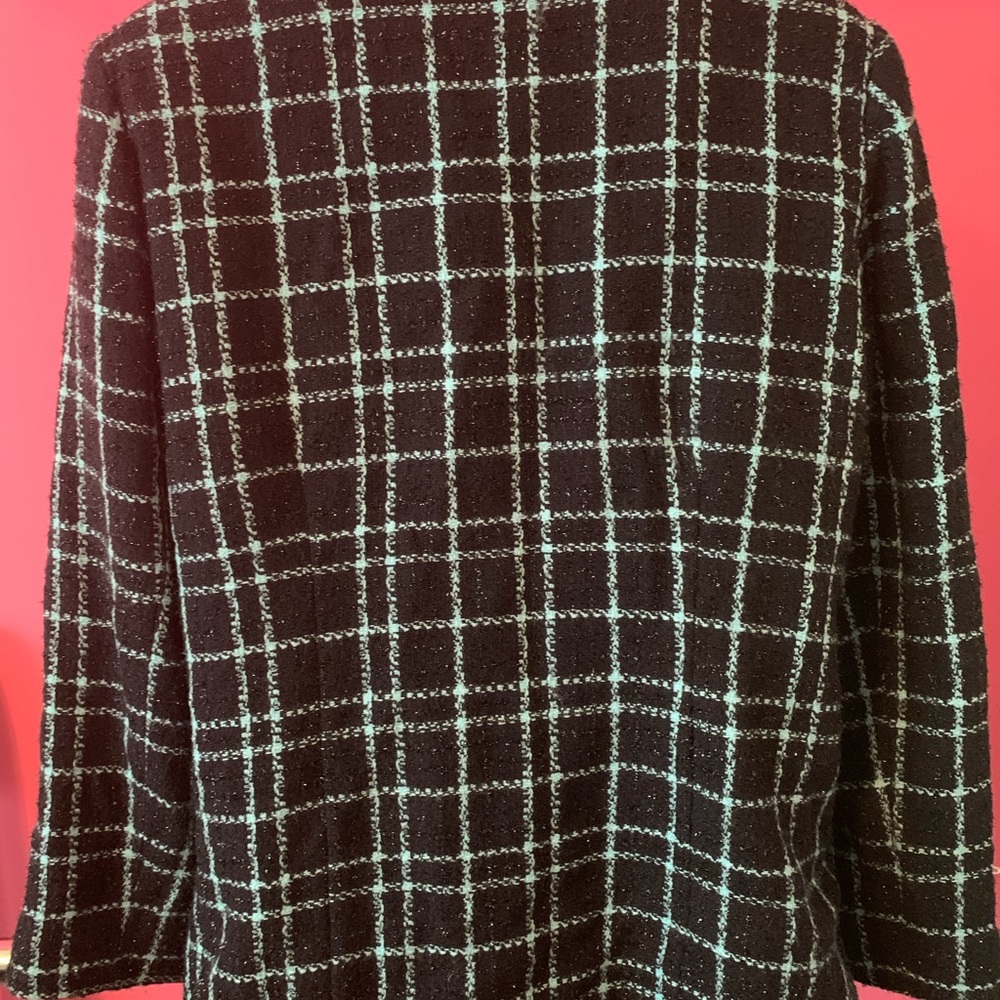 Sag Harbor Size 16 Teal blue & black plaid blazer with sparkle. Gently worn. - Picture 13 of 14
